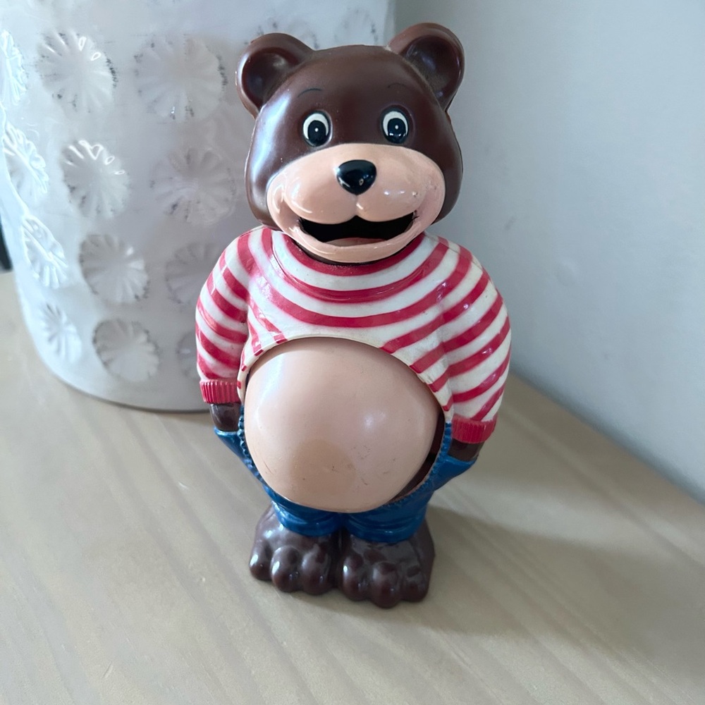 Vintage JSNY “Pot Belly” Bear Coin Bank 1970s Plastic Collectible 7 Inch